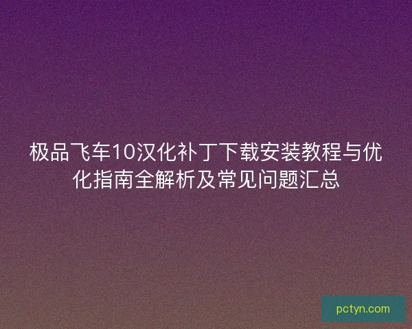 极品飞车10汉化补丁下载安装教程与优化指南全解析及常见问题汇总
